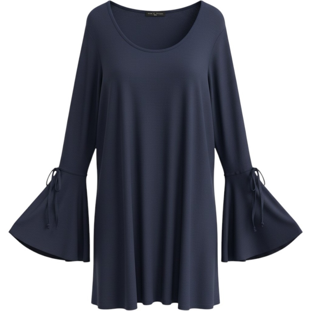 Kim & Cami Navy Blue Bell Sleeve Tie Tunic Top Plus Size 2X